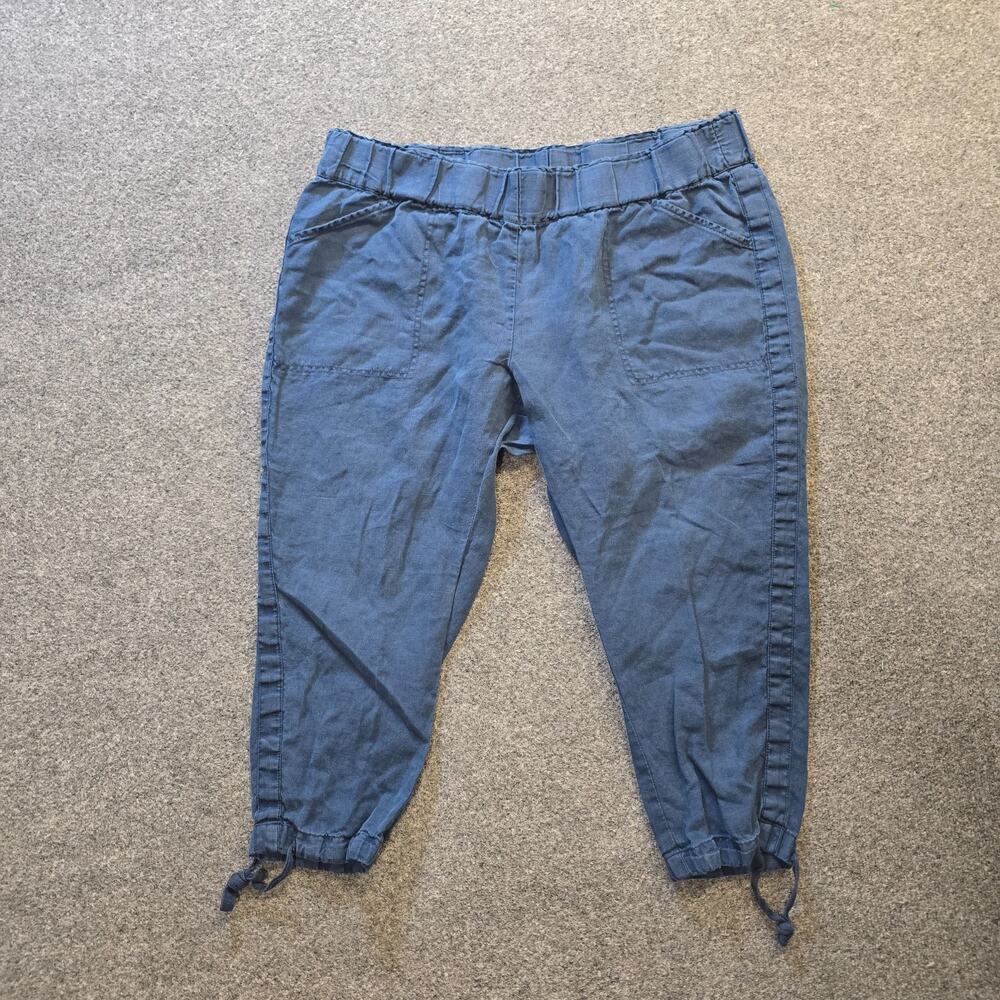 J Jill Pants Womens Size XL Petite Blue Linen Blend Tapered Cropped Casual Basic